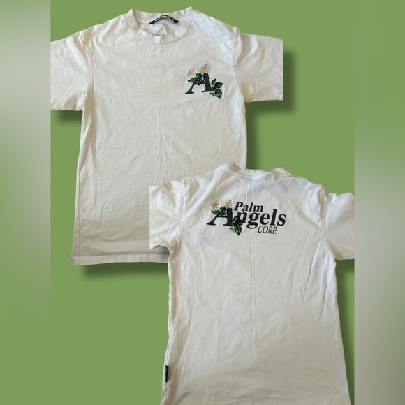 Palm Angels White Embroidered Daisy Logo T-Shirt - Picture 1 of 11